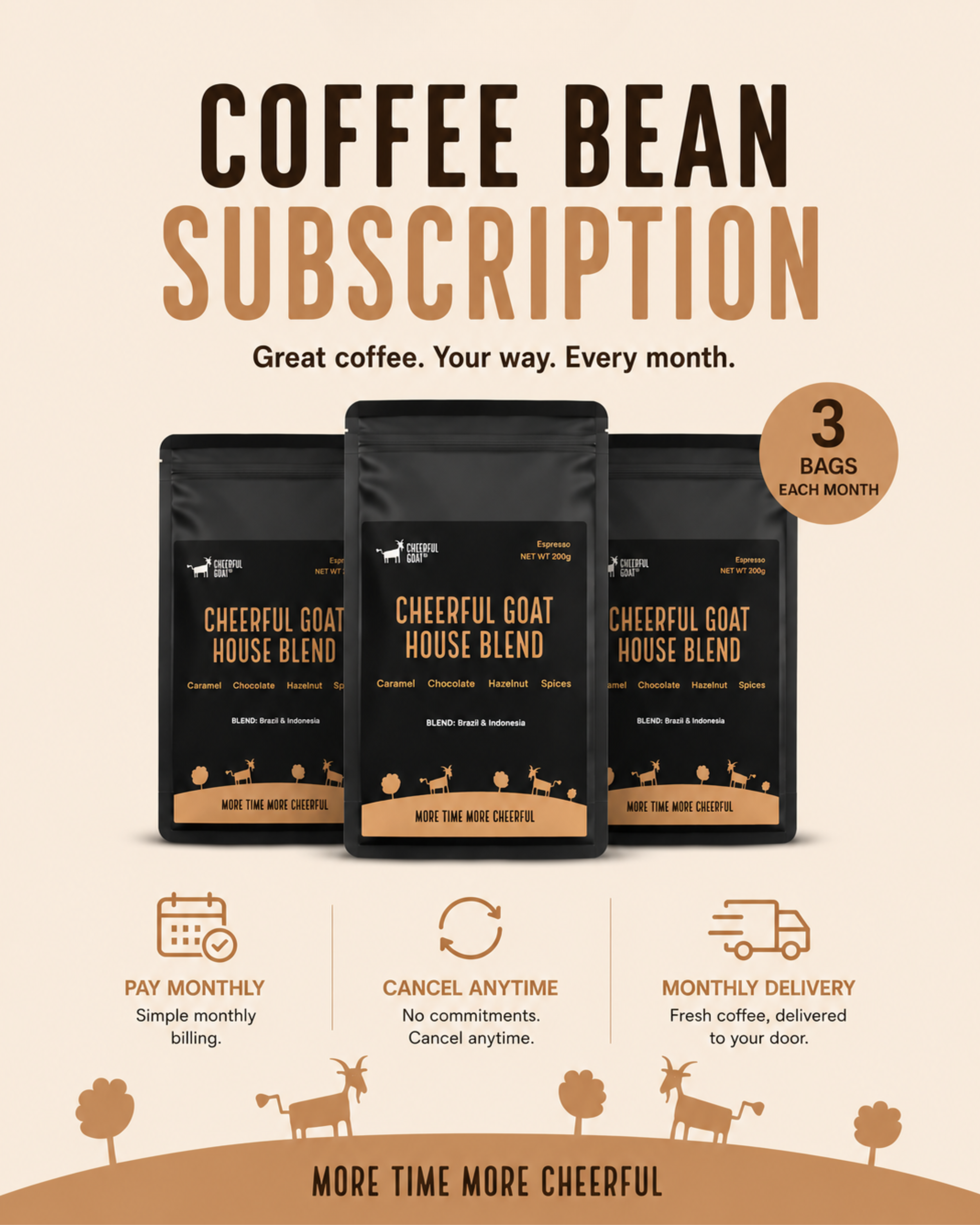 Cheerful Goat House Blend Coffee Bean - Monthly Subscription