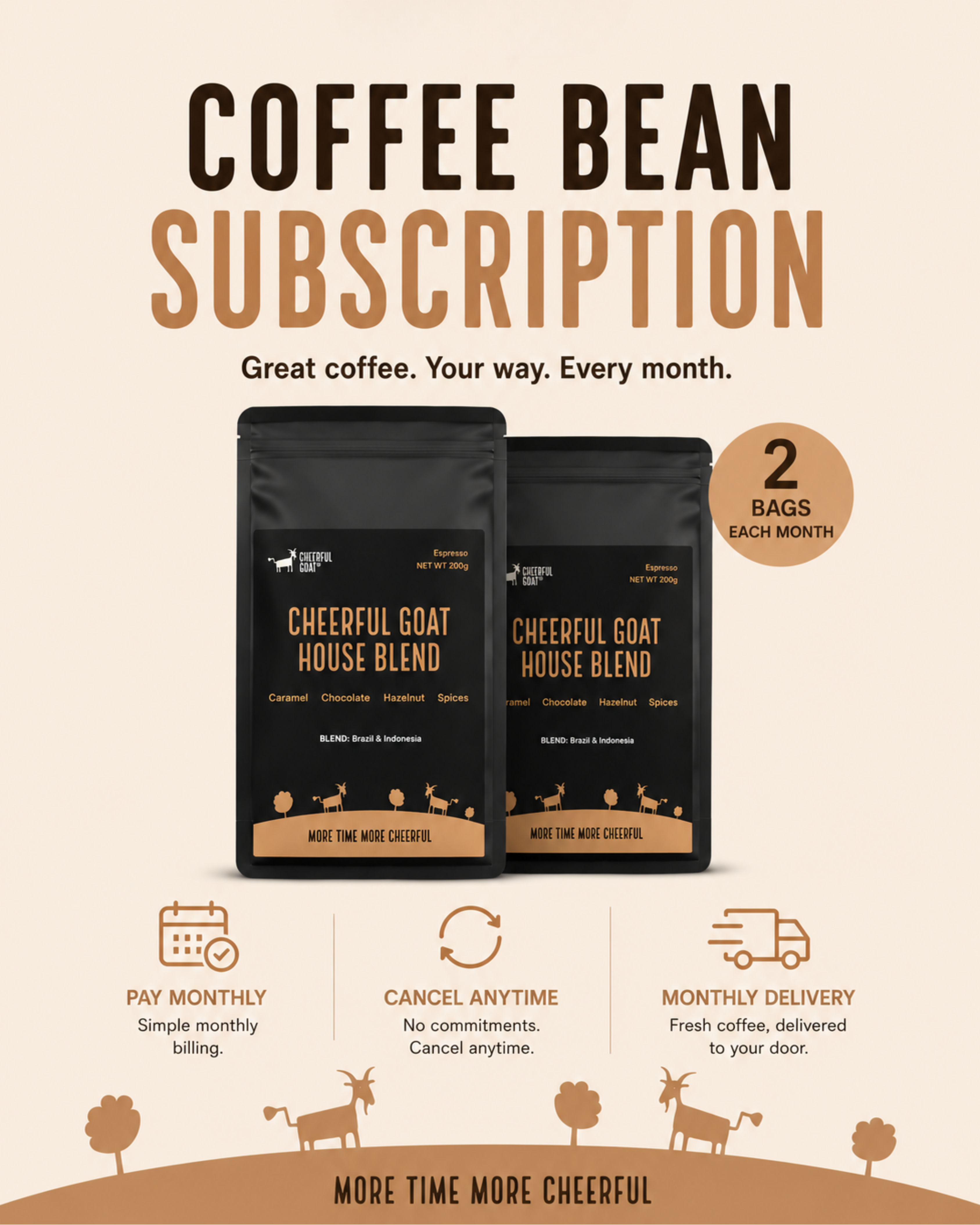 Cheerful Goat House Blend Coffee Bean - Monthly Subscription